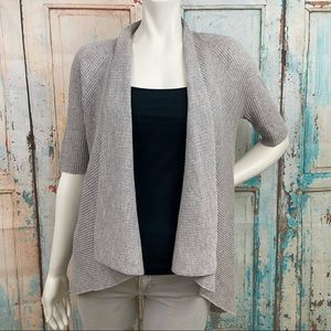 EILEEN FISHER Gray Short Sleeve 100% Wool Ribbed Cardigan Sweater